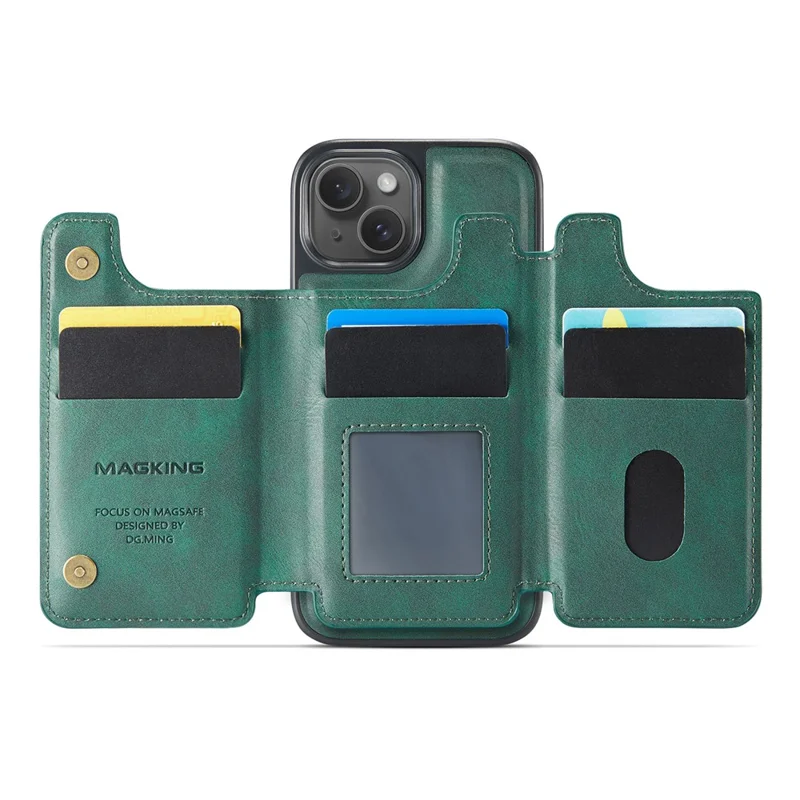 MAGKING K3 Series For iPhone 14 Case Compatible with MagSafe Wallet PC + TPU + PU Phone Cover - Green