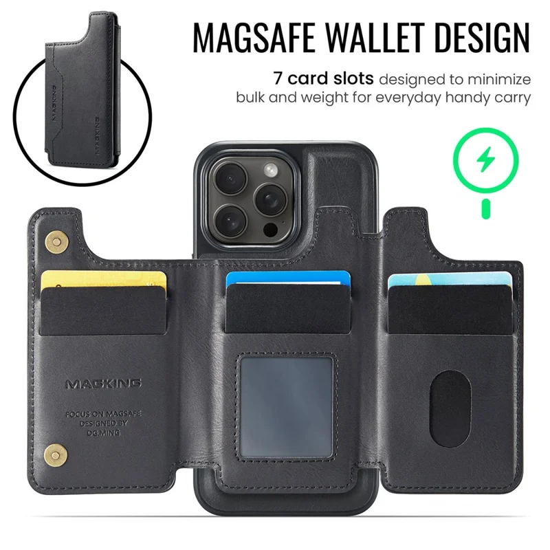 MAGKING K3 Series Étui pour iPhone 14 Pro Compatible avec Portefeuille MagSafe PC + TPU + PU - Noir