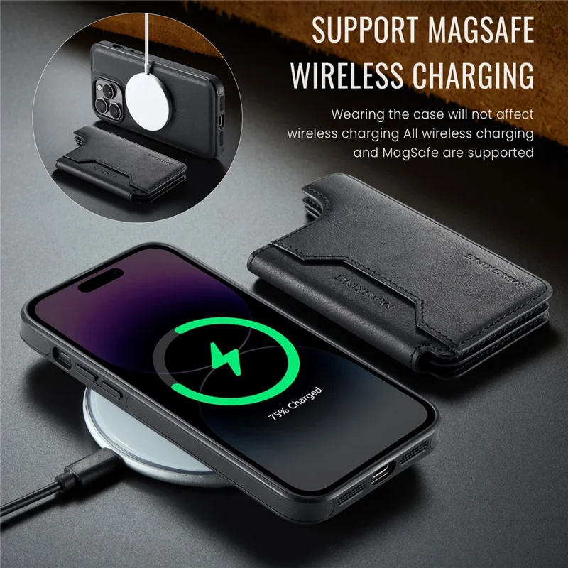 MAGKING K3 Series Étui pour iPhone 14 Pro Compatible avec Portefeuille MagSafe PC + TPU + PU - Noir
