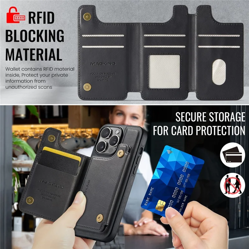 MAGKING K3 Series Étui pour iPhone 14 Pro Compatible avec Portefeuille MagSafe PC + TPU + PU - Noir