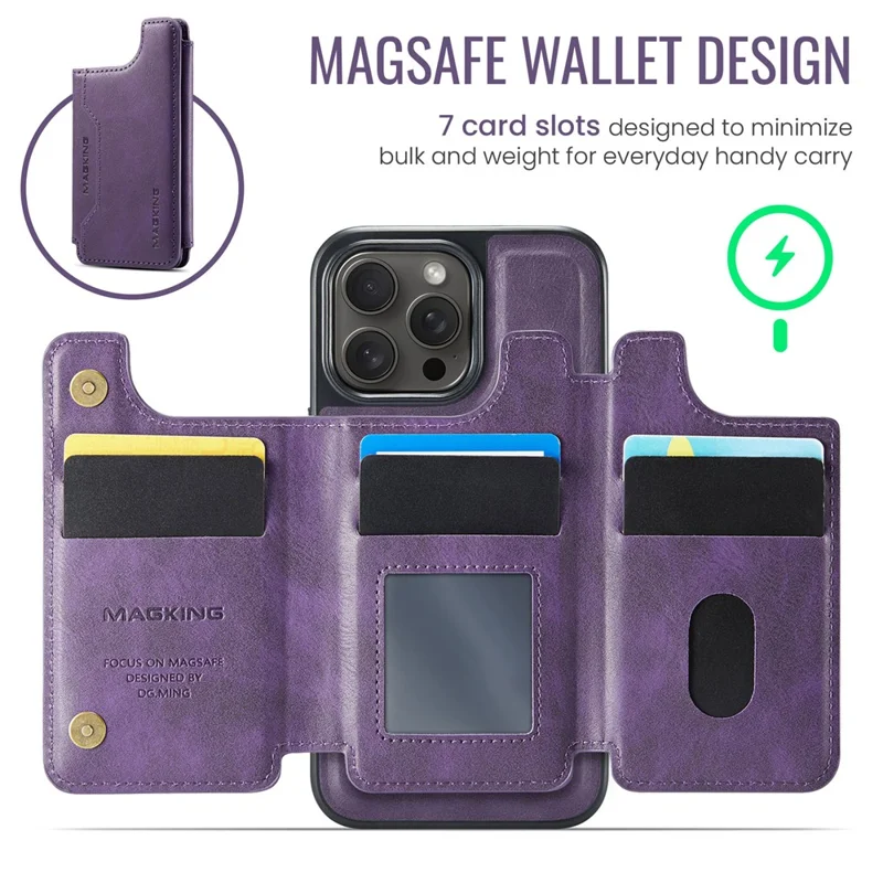 MAGKING K3 Series For iPhone 14 Pro Max Case Compatible with MagSafe Wallet PC + TPU + PU Phone Cover - Purple