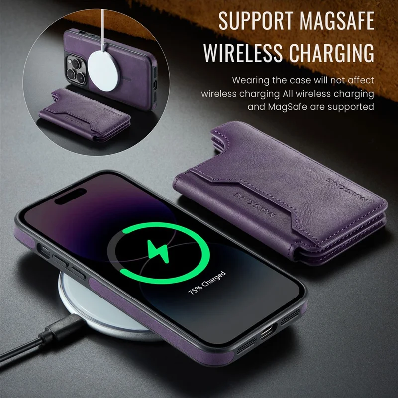MAGKING K3 Series For iPhone 14 Pro Max Case Compatible with MagSafe Wallet PC + TPU + PU Phone Cover - Purple