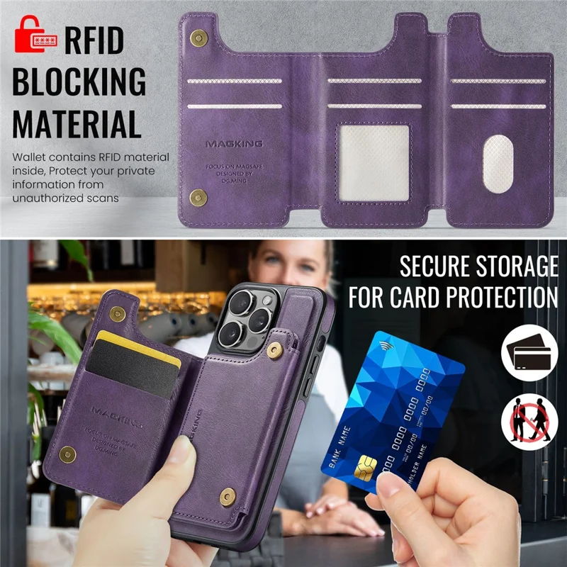 MAGKING K3 Series For iPhone 14 Pro Max Case Compatible with MagSafe Wallet PC + TPU + PU Phone Cover - Purple