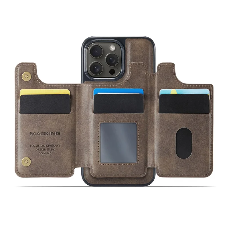 MAGKING K3 Series For iPhone 14 Pro Max Case Compatible with MagSafe Wallet PC + TPU + PU Phone Cover - Coffee
