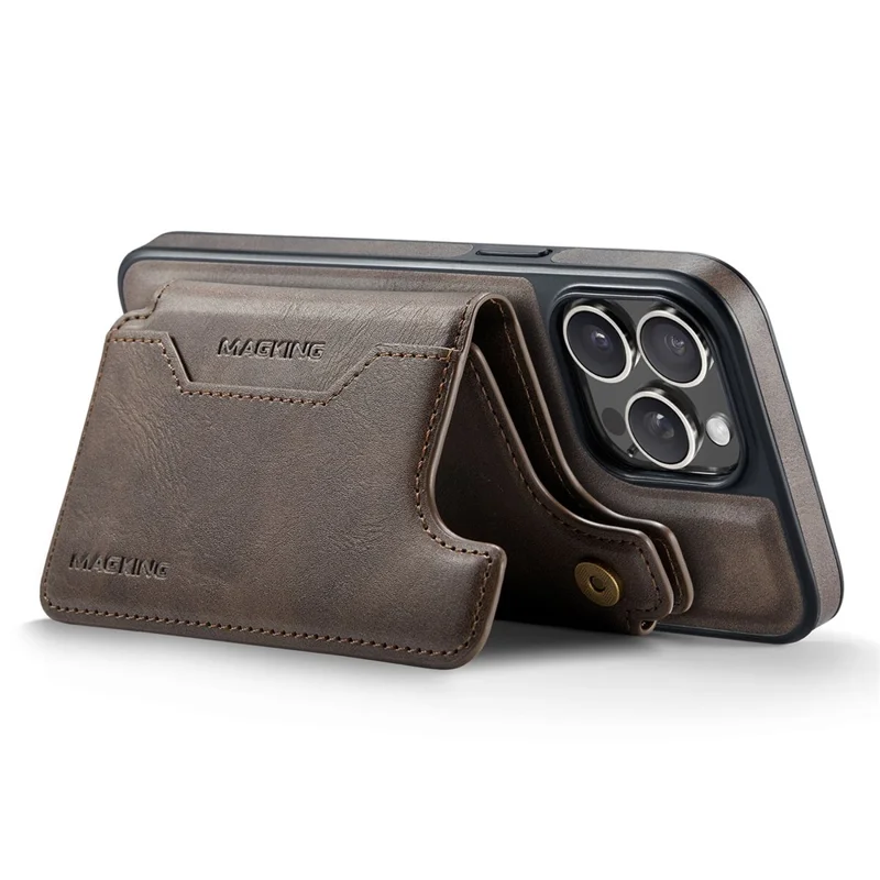 MAGKING K3 Series For iPhone 14 Pro Max Case Compatible with MagSafe Wallet PC + TPU + PU Phone Cover - Coffee