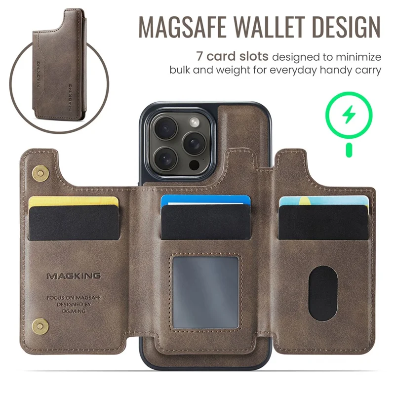 MAGKING K3 Series For iPhone 14 Pro Max Case Compatible with MagSafe Wallet PC + TPU + PU Phone Cover - Coffee