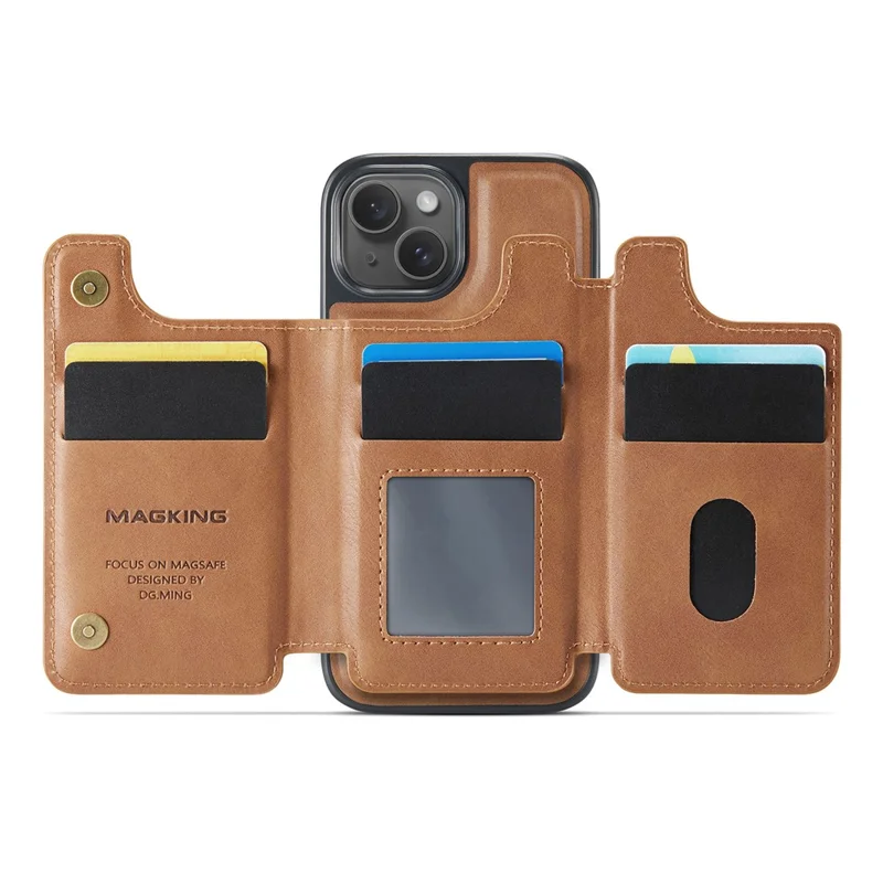 MAGKING K3 Series For iPhone 13 Case Compatible with MagSafe Wallet PC + TPU + PU Phone Cover - Brown