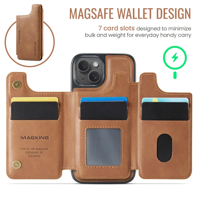 MAGKING K3 Series For iPhone 13 Case Compatible with MagSafe Wallet PC + TPU + PU Phone Cover - Brown