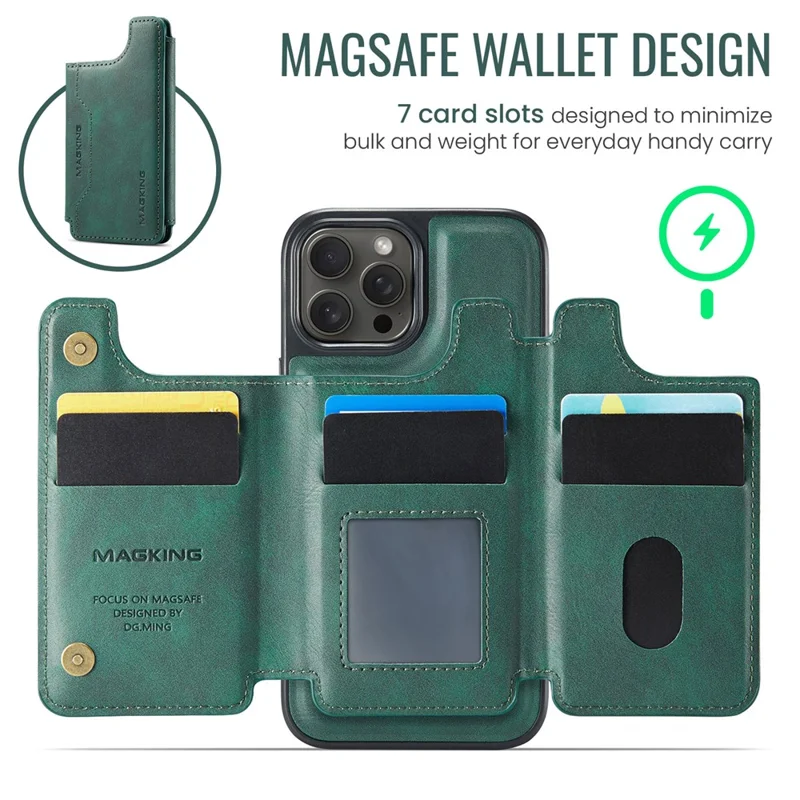 MAGKING K3 Series For iPhone 13 Pro Case Compatible with MagSafe Wallet PC + TPU + PU Phone Cover - Green