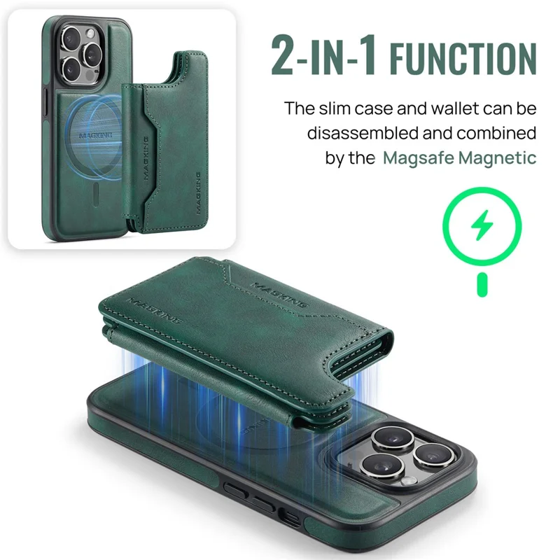 MAGKING K3 Series For iPhone 13 Pro Case Compatible with MagSafe Wallet PC + TPU + PU Phone Cover - Green