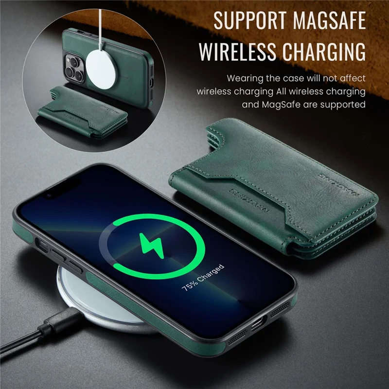 MAGKING K3 Series For iPhone 13 Pro Case Compatible with MagSafe Wallet PC + TPU + PU Phone Cover - Green