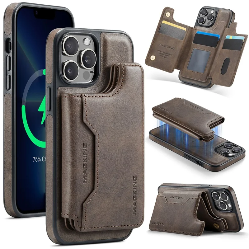 Étui MAGKING K3 Série pour iPhone 13 Pro Max Compatible avec Portefeuille MagSafe PC + TPU + PU - Café