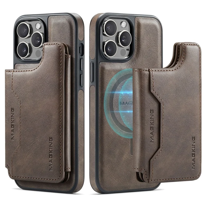Étui MAGKING K3 Série pour iPhone 13 Pro Max Compatible avec Portefeuille MagSafe PC + TPU + PU - Café