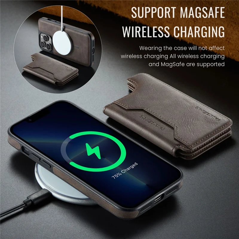 Étui MAGKING K3 Série pour iPhone 13 Pro Max Compatible avec Portefeuille MagSafe PC + TPU + PU - Café