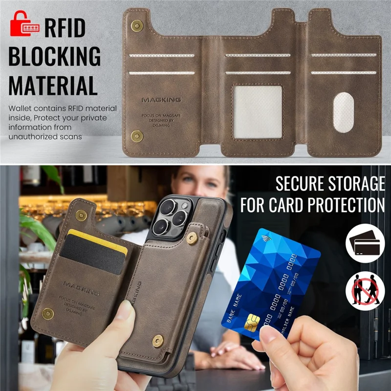 Étui MAGKING K3 Série pour iPhone 13 Pro Max Compatible avec Portefeuille MagSafe PC + TPU + PU - Café