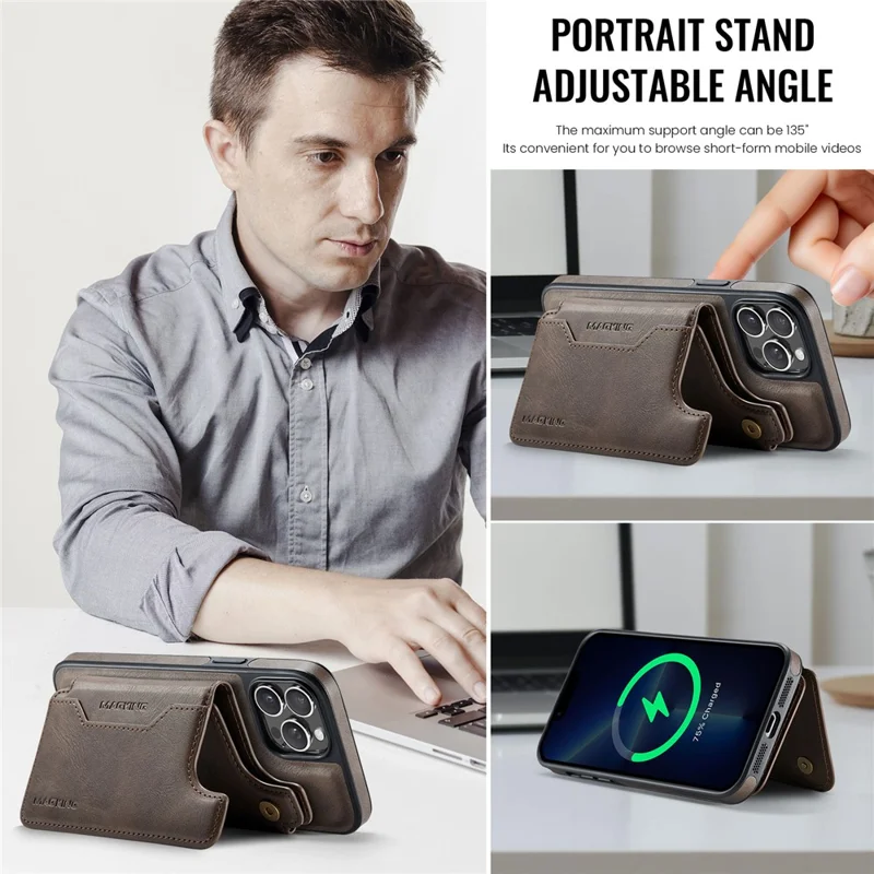 Étui MAGKING K3 Série pour iPhone 13 Pro Max Compatible avec Portefeuille MagSafe PC + TPU + PU - Café