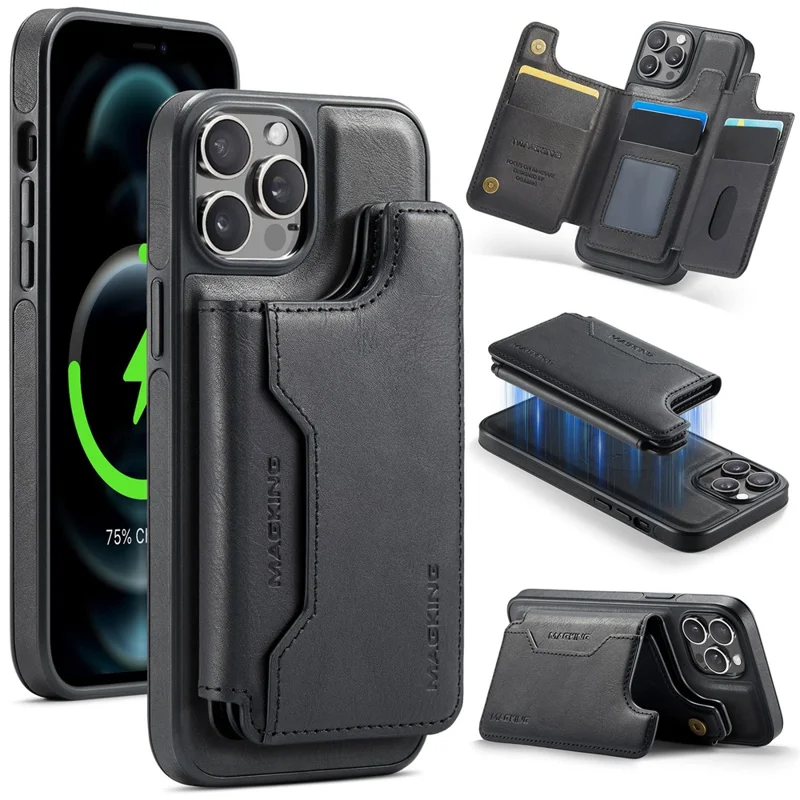 MAGKING K3 Series Чехол для iPhone 12 Pro, совместимый с MagSafe Wallet, PC + TPU + PU - Черный