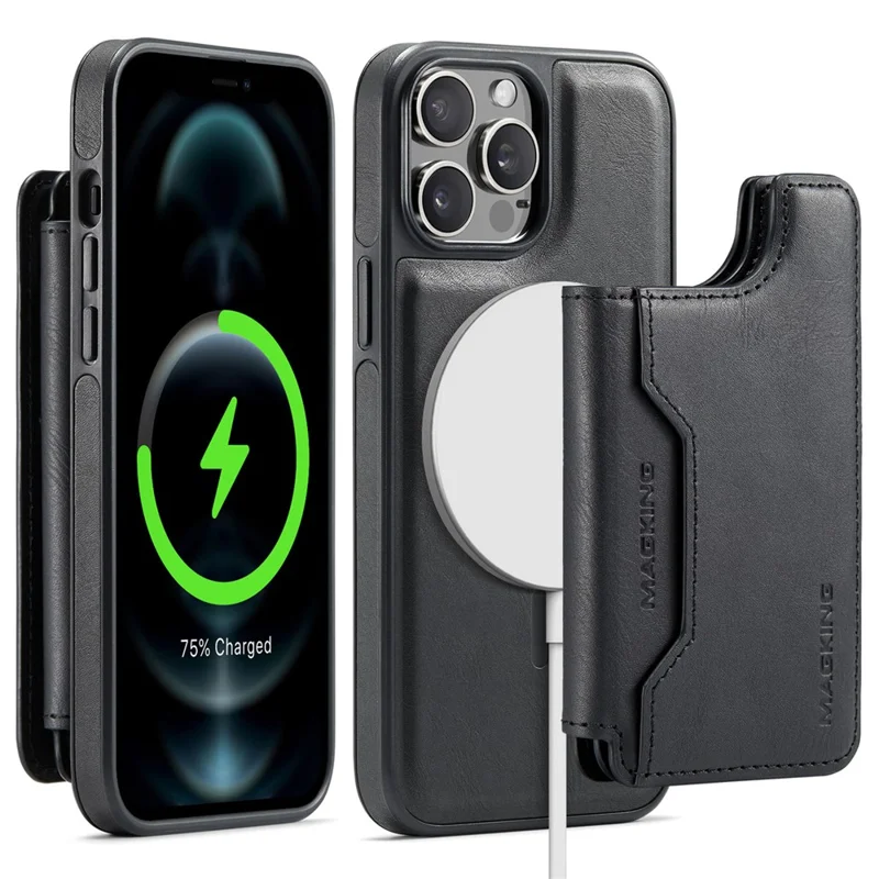 MAGKING K3 Series Чехол для iPhone 12 Pro, совместимый с MagSafe Wallet, PC + TPU + PU - Черный