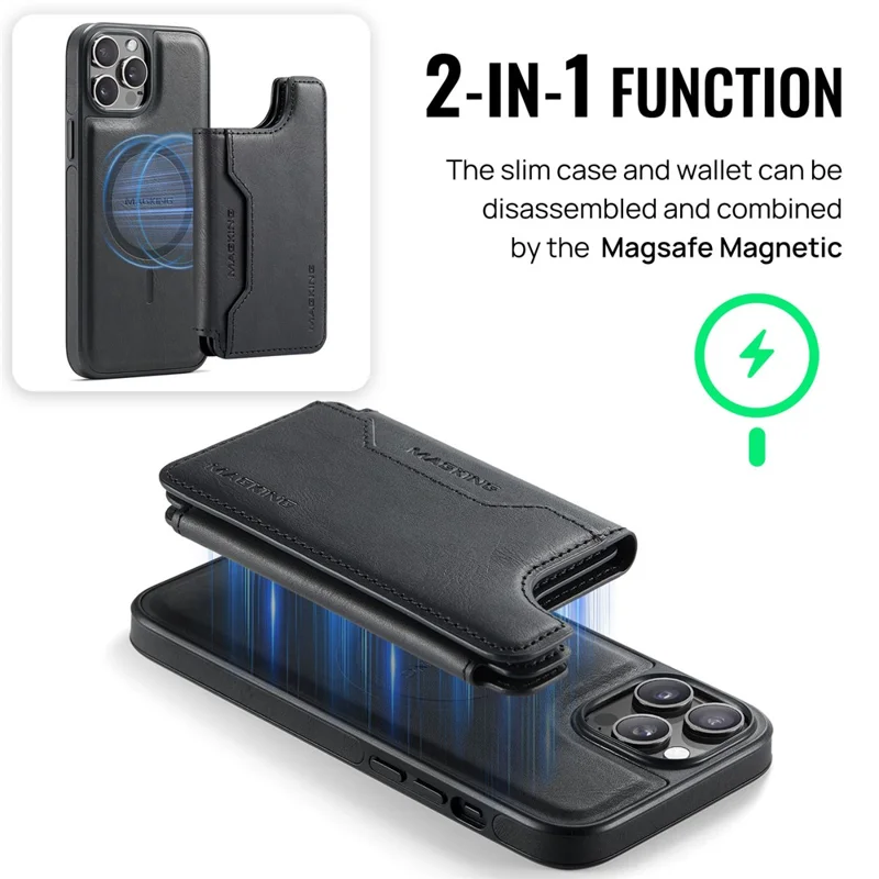 MAGKING K3 Series Чехол для iPhone 12 Pro, совместимый с MagSafe Wallet, PC + TPU + PU - Черный