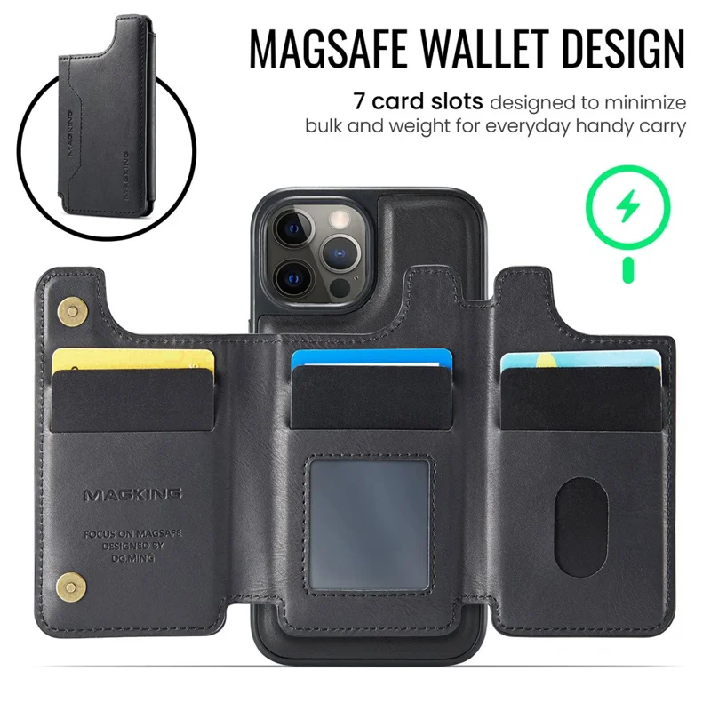 MAGKING K3 Series Чехол для iPhone 12 Pro, совместимый с MagSafe Wallet, PC + TPU + PU - Черный