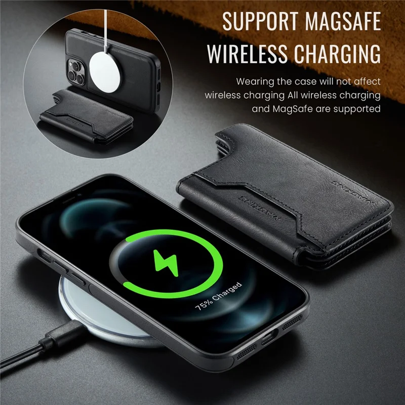 MAGKING K3 Series Чехол для iPhone 12 Pro, совместимый с MagSafe Wallet, PC + TPU + PU - Черный