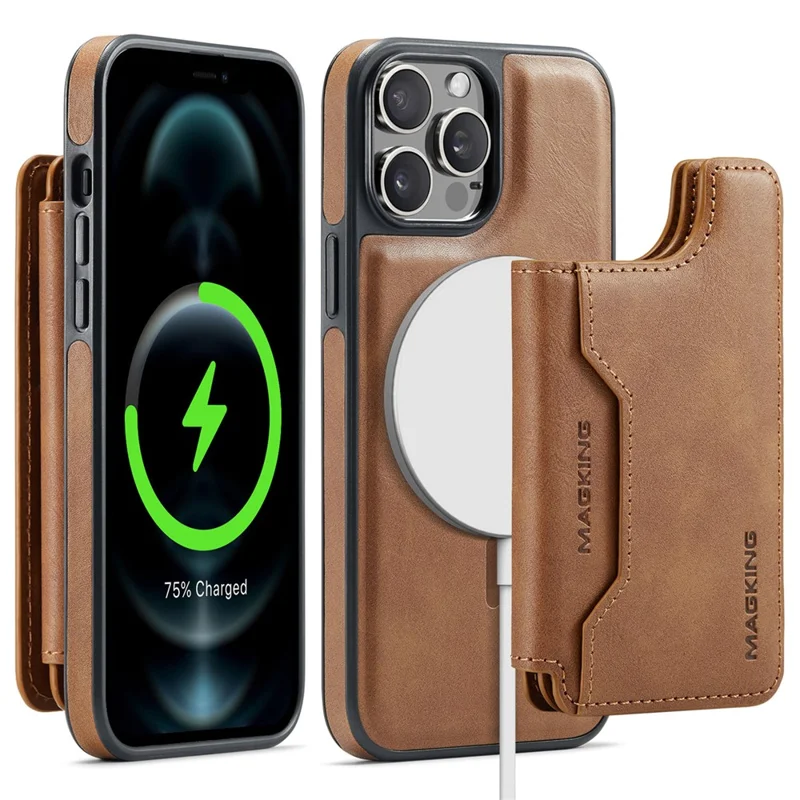 Étui MAGKING K3 Series pour iPhone 12 Pro Max Compatible avec Portefeuille MagSafe, Coque de Téléphone PC + TPU + PU - Marron