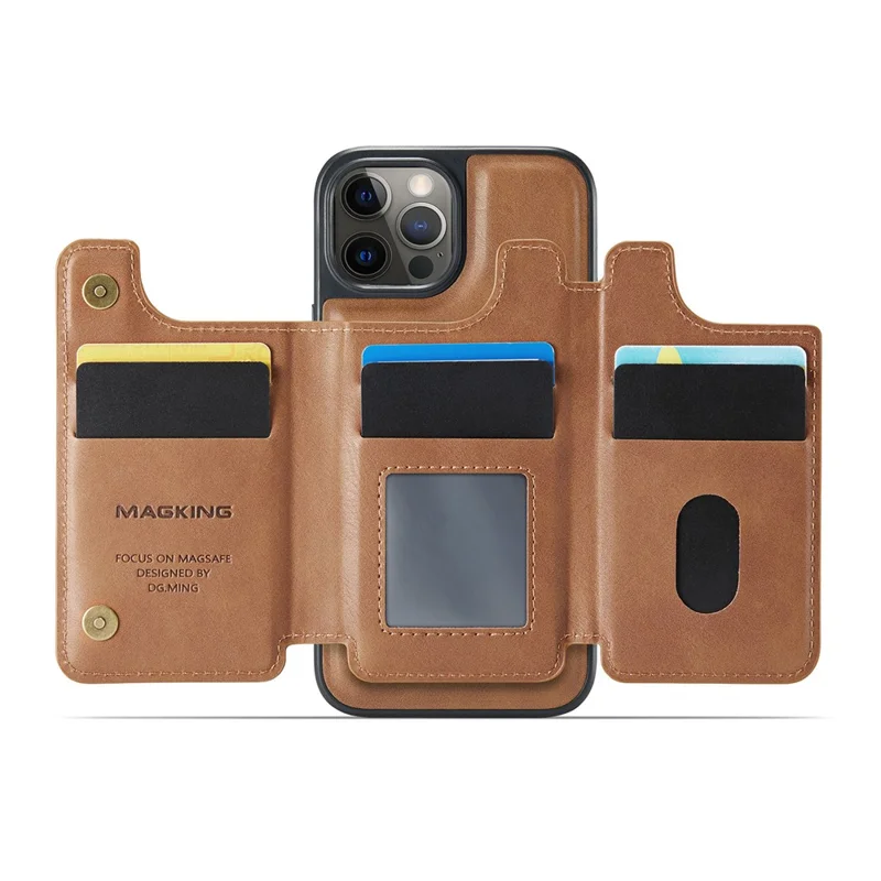 Étui MAGKING K3 Series pour iPhone 12 Pro Max Compatible avec Portefeuille MagSafe, Coque de Téléphone PC + TPU + PU - Marron