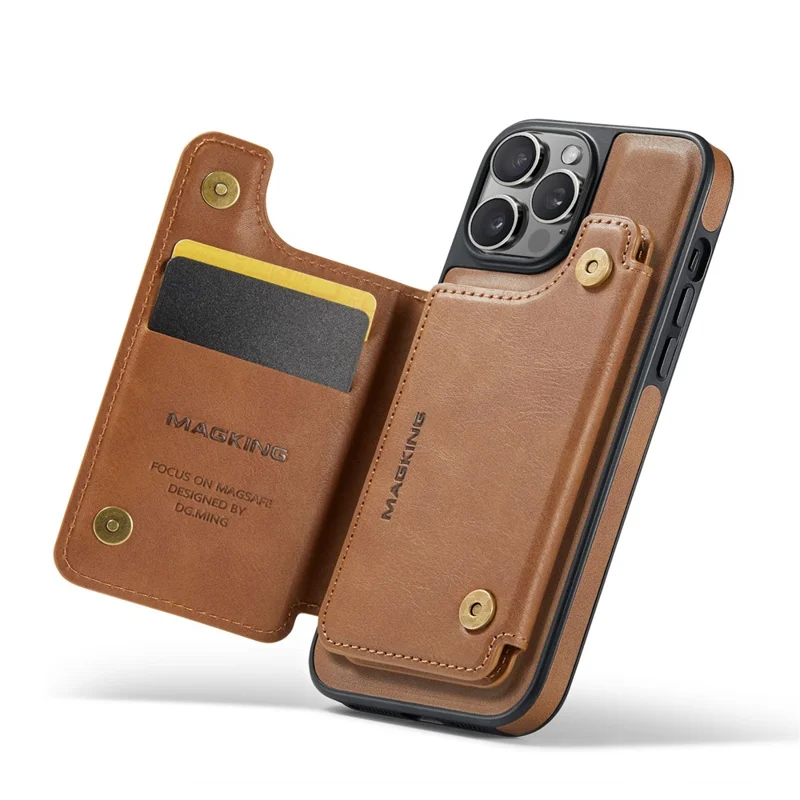 Étui MAGKING K3 Series pour iPhone 12 Pro Max Compatible avec Portefeuille MagSafe, Coque de Téléphone PC + TPU + PU - Marron