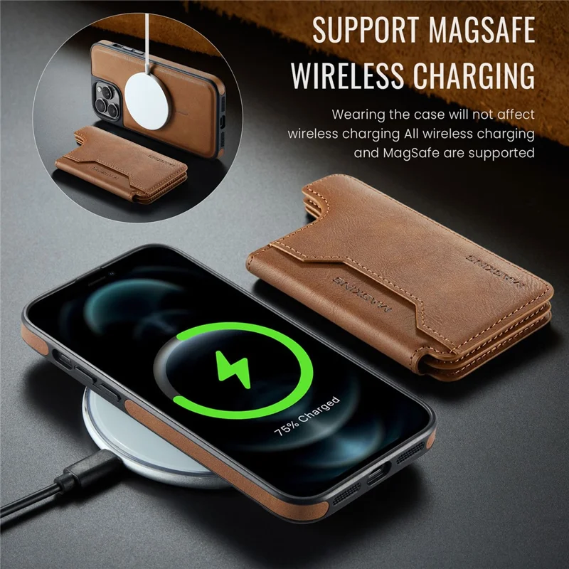 Étui MAGKING K3 Series pour iPhone 12 Pro Max Compatible avec Portefeuille MagSafe, Coque de Téléphone PC + TPU + PU - Marron