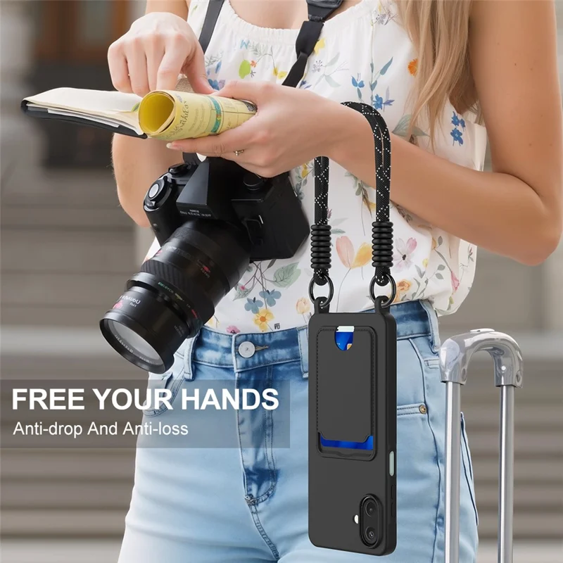 Custodia per Samsung Galaxy A07 5G in silicone liquido con porta carte e tracolla corta - Nero