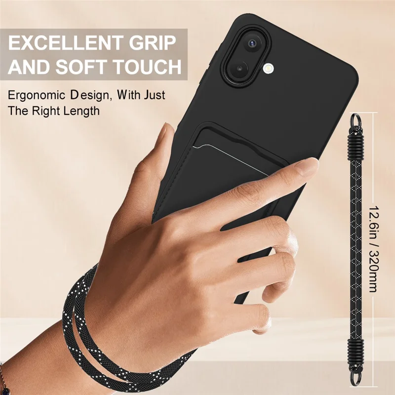 Custodia per Samsung Galaxy A07 5G in silicone liquido con porta carte e tracolla corta - Nero