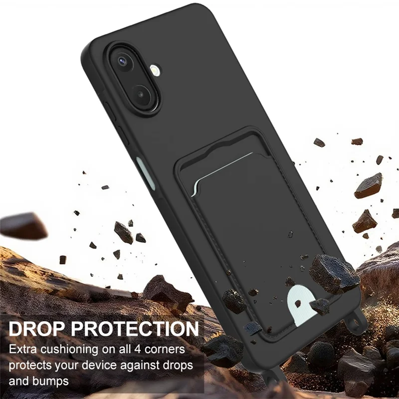 Custodia per Samsung Galaxy A07 5G in silicone liquido con porta carte e tracolla corta - Nero