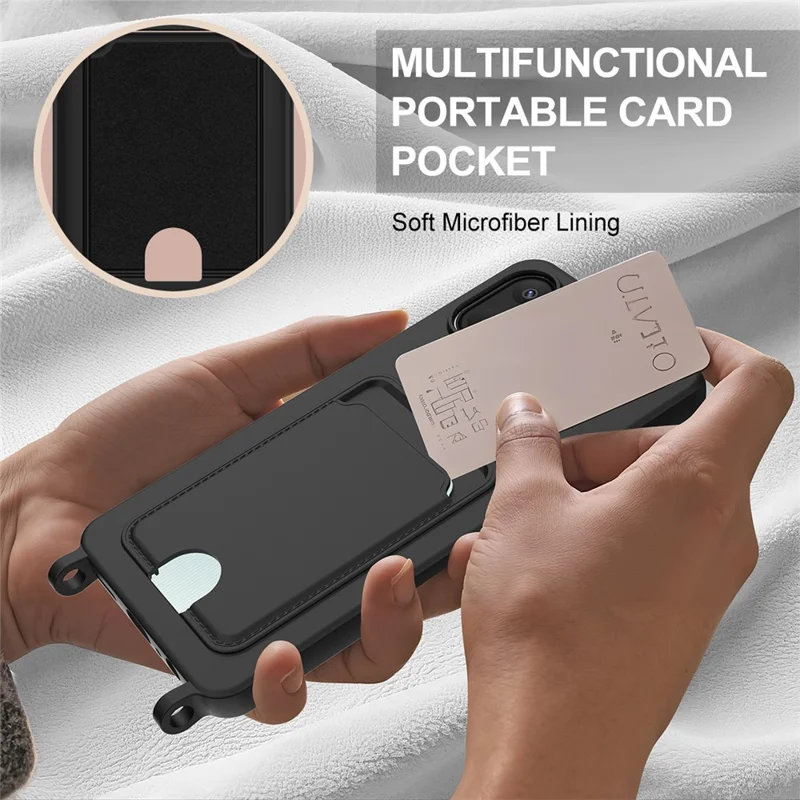 Custodia per Samsung Galaxy A07 5G in silicone liquido con porta carte e tracolla corta - Nero