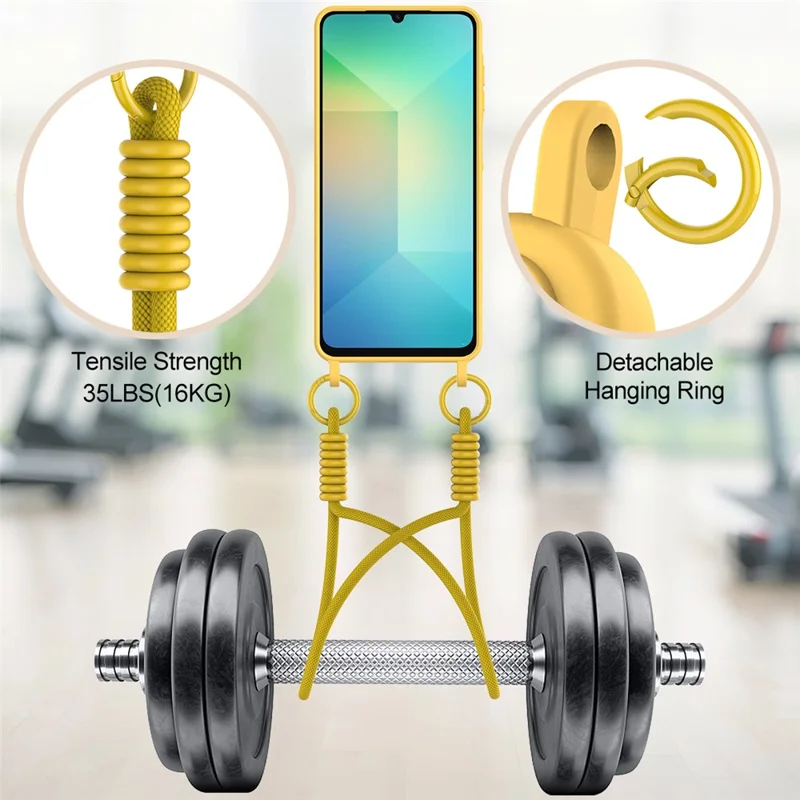 For Samsung Galaxy F07 4G / M07 4G / A07 5G / A07 4G Case Liquid Silicone Card Holder Phone Back Cover with Short Strap - Yellow