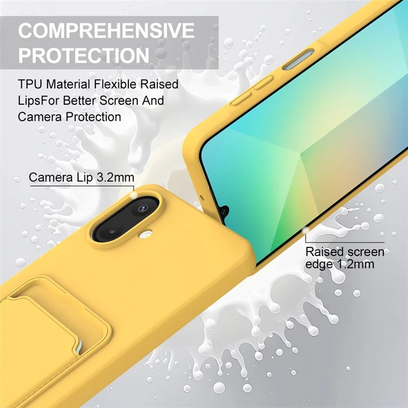 For Samsung Galaxy F07 4G / M07 4G / A07 5G / A07 4G Case Liquid Silicone Card Holder Phone Back Cover with Short Strap - Yellow