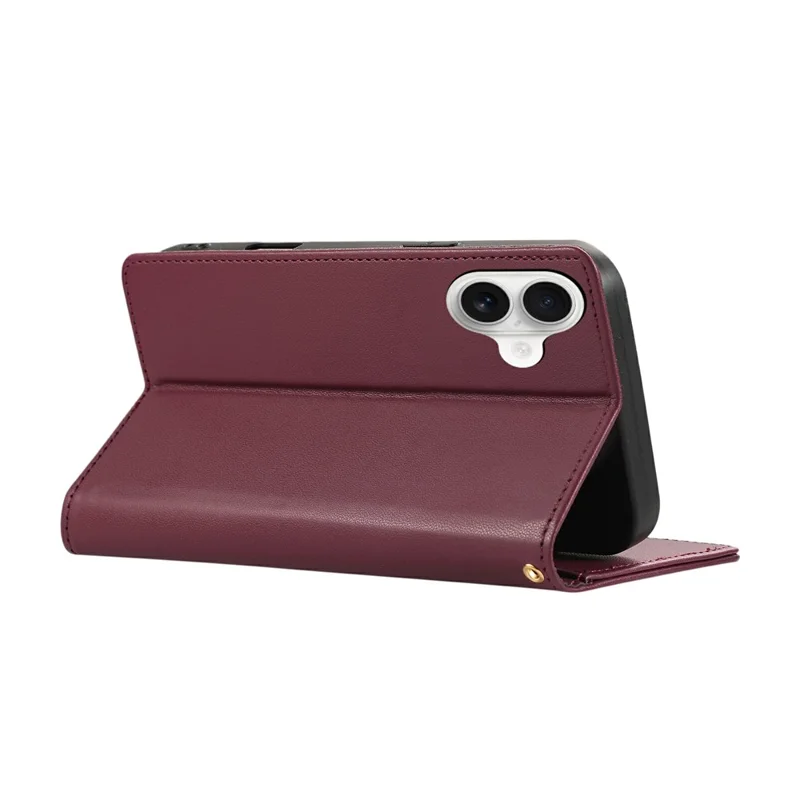 For iPhone 17 Case RFID Blocking Wallet Stand Rhombus Leather Phone Cover with Wrist Strap - Red
