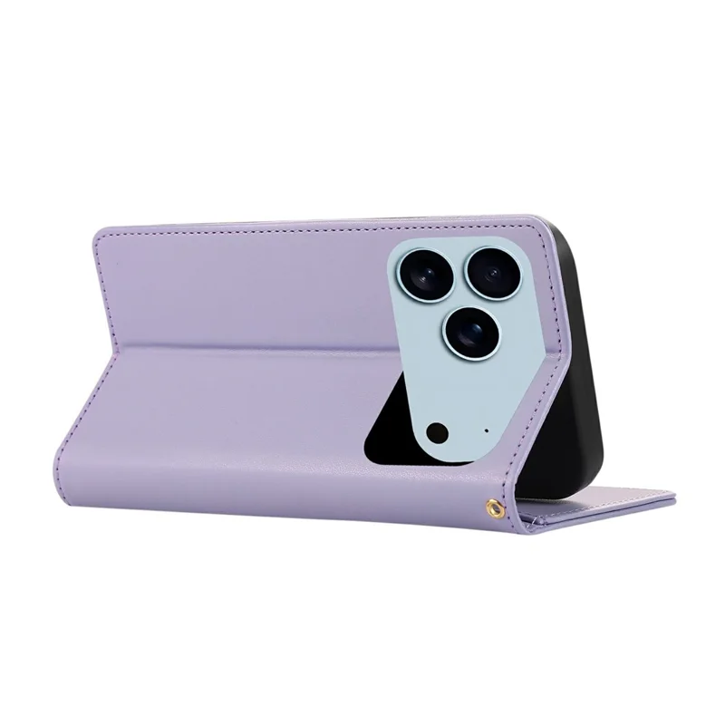 Para iPhone 17 Pro Funda Cartera Bloqueo RFID Soporte Cuero Rombo Funda Teléfono con Correa de Muñeca - Púrpura