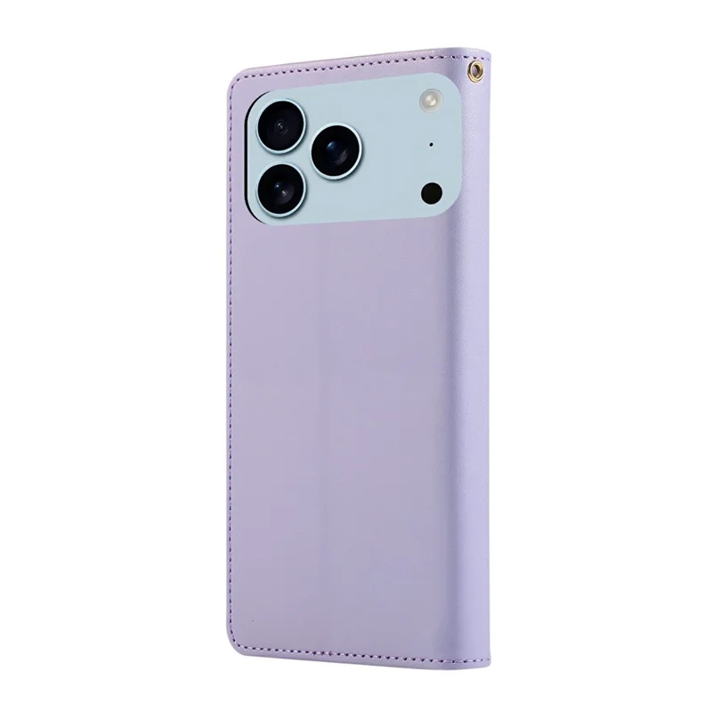 Para iPhone 17 Pro Funda Cartera Bloqueo RFID Soporte Cuero Rombo Funda Teléfono con Correa de Muñeca - Púrpura