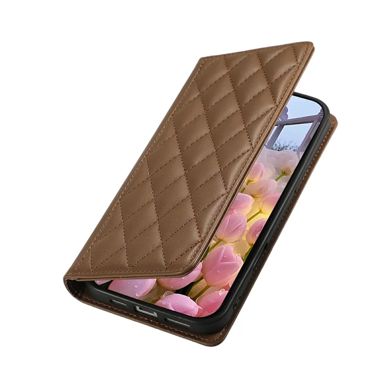 Phone Case For Honor X60 Pro 5G / X9c 5G / Magic7 Lite 5G RFID Blocking Wallet Stand Rhombus Leather Cover with Wrist Strap - Brown
