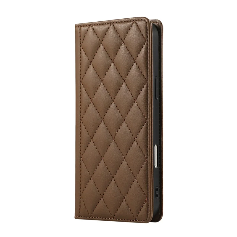 Phone Case For Honor X60 Pro 5G / X9c 5G / Magic7 Lite 5G RFID Blocking Wallet Stand Rhombus Leather Cover with Wrist Strap - Brown