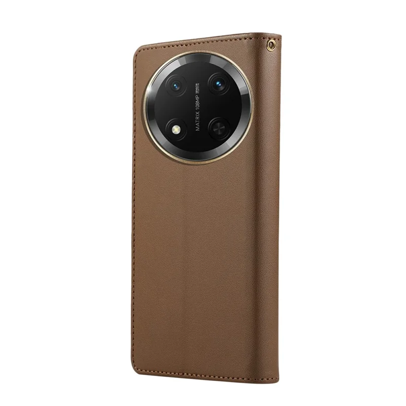 Phone Case For Honor X60 Pro 5G / X9c 5G / Magic7 Lite 5G RFID Blocking Wallet Stand Rhombus Leather Cover with Wrist Strap - Brown
