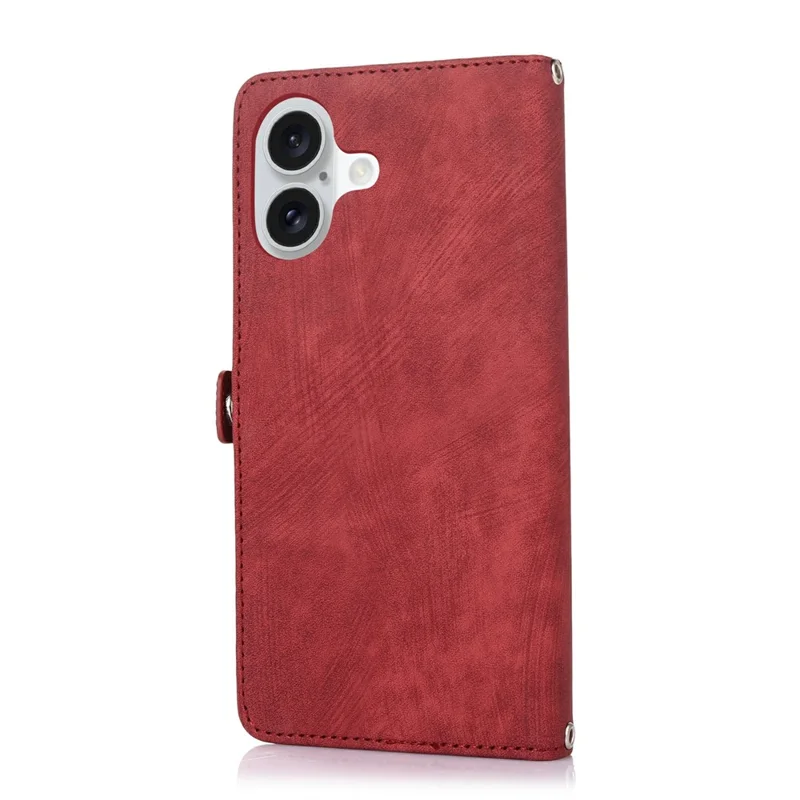 For iPhone 17 Case Zipper Pocket 9 Card Slots PU Leather Phone Cover with Wrist Strap - Red