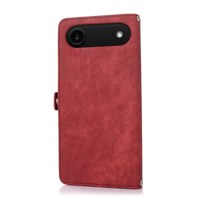 For iPhone Air Case Zipper Pocket 9 Card Slots PU Leather Phone Cover with Wrist Strap - Red