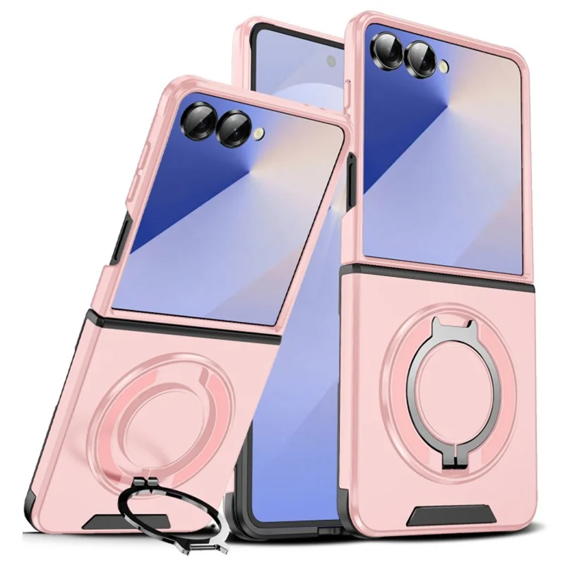 Funda WANLONFENG LK Serie para Samsung Galaxy Z Flip7 5G con Soporte Rígida-Flexible TPU (Gran Abertura para Objetivo) - Rosa