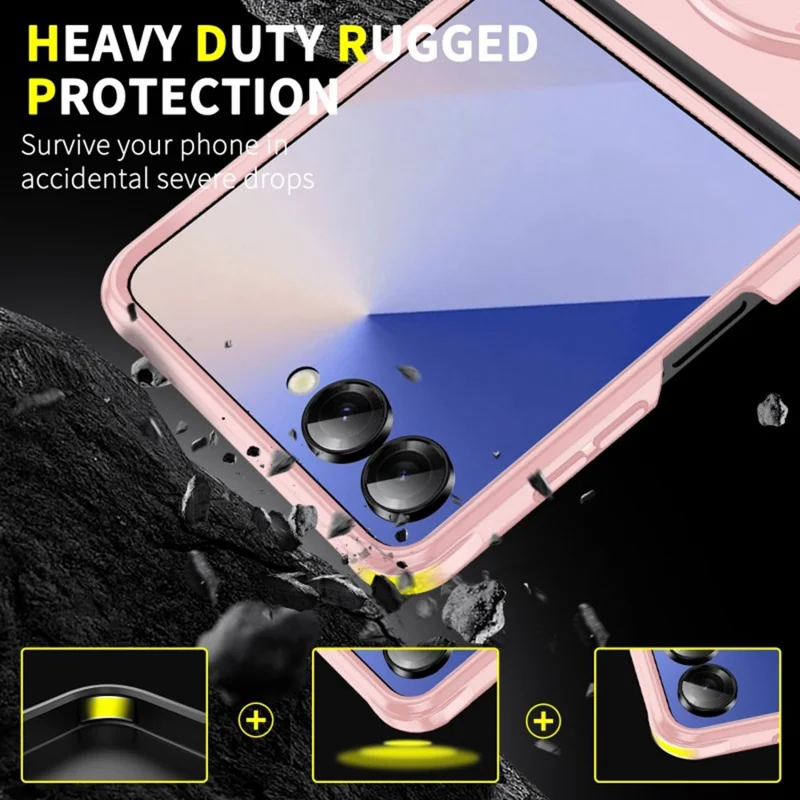 Funda WANLONFENG LK Serie para Samsung Galaxy Z Flip7 5G con Soporte Rígida-Flexible TPU (Gran Abertura para Objetivo) - Rosa