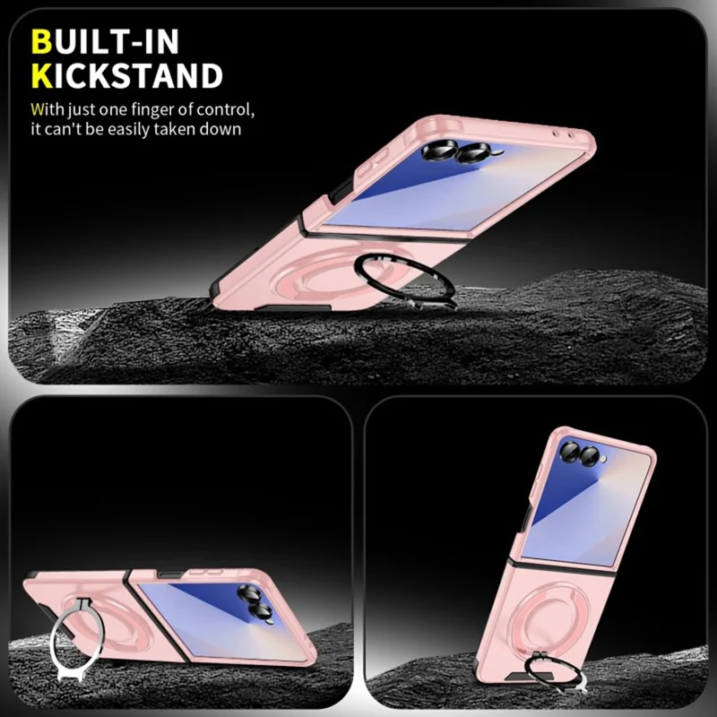 Funda WANLONFENG LK Serie para Samsung Galaxy Z Flip7 5G con Soporte Rígida-Flexible TPU (Gran Abertura para Objetivo) - Rosa