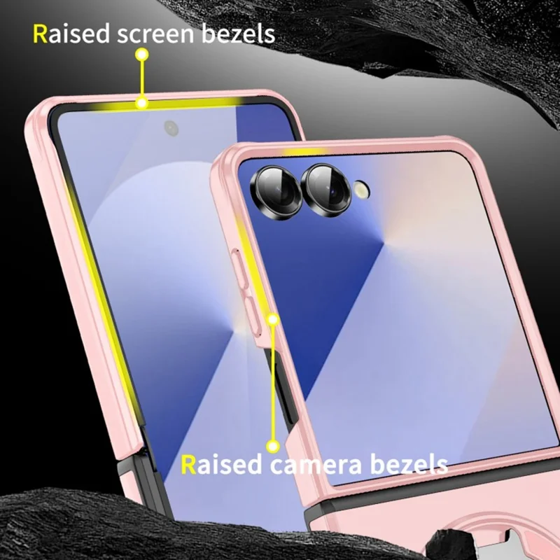 Funda WANLONFENG LK Serie para Samsung Galaxy Z Flip7 5G con Soporte Rígida-Flexible TPU (Gran Abertura para Objetivo) - Rosa