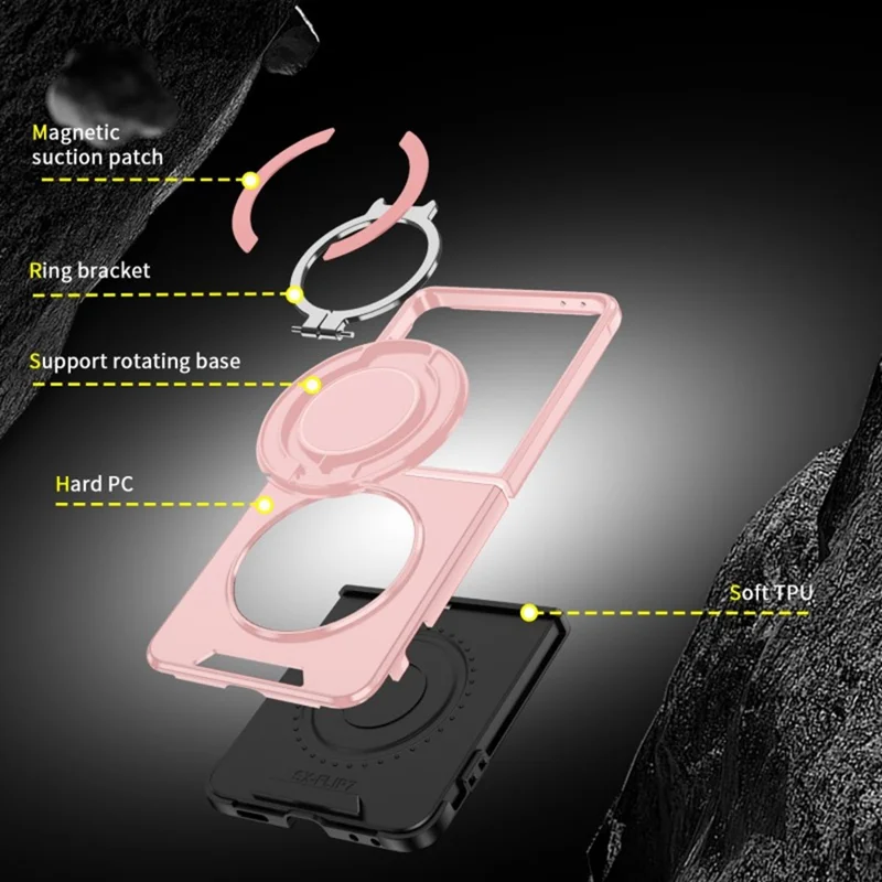 Funda WANLONFENG LK Serie para Samsung Galaxy Z Flip7 5G con Soporte Rígida-Flexible TPU (Gran Abertura para Objetivo) - Rosa