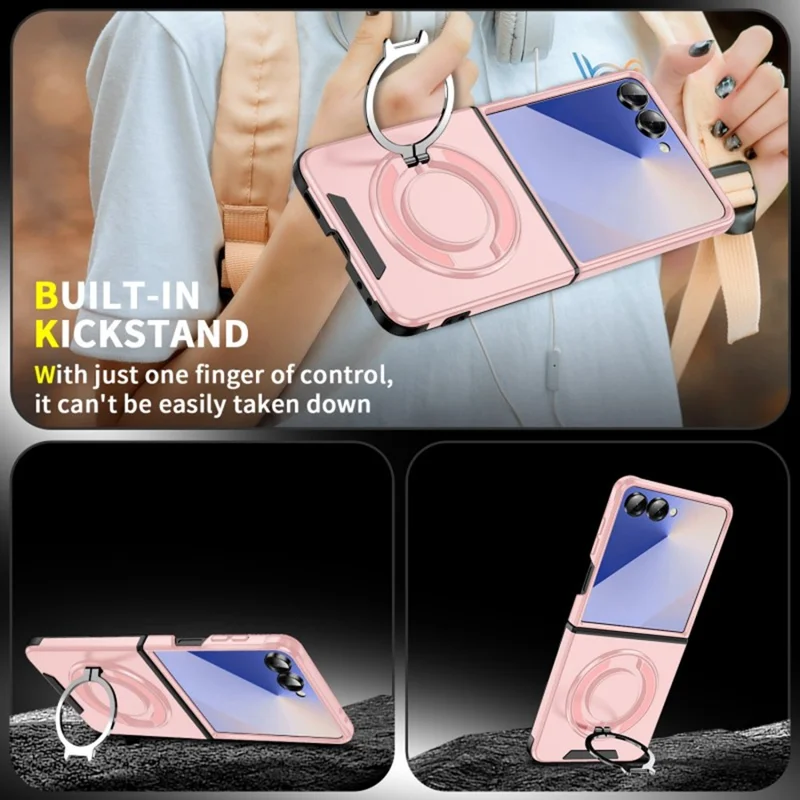 Funda WANLONFENG LK Serie para Samsung Galaxy Z Flip7 5G con Soporte Rígida-Flexible TPU (Gran Abertura para Objetivo) - Rosa