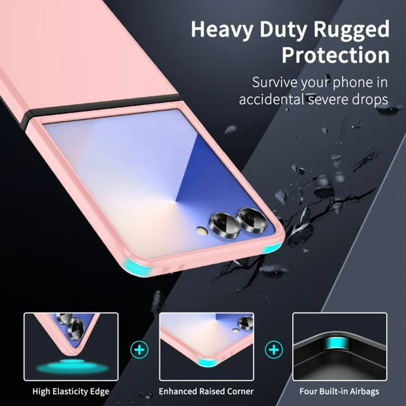 WANLONFENG LHZ Series For Samsung Galaxy Z Flip7 5G Case Shockproof PC TPU Phone Cover (Big Lens Hole) - Pink